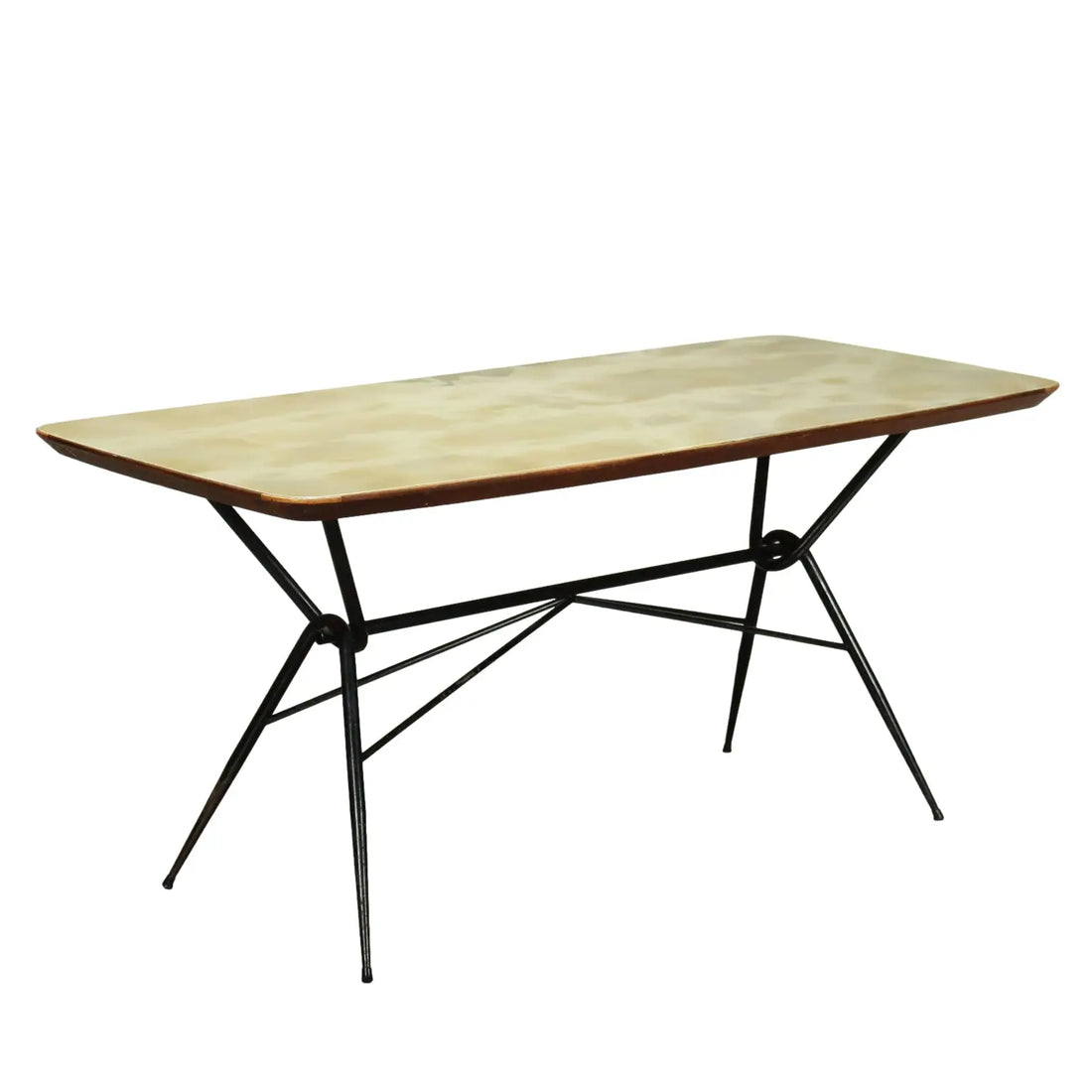 Vintage 1960s Table Wood Metal Glass Top Italy | Modernism | Tables