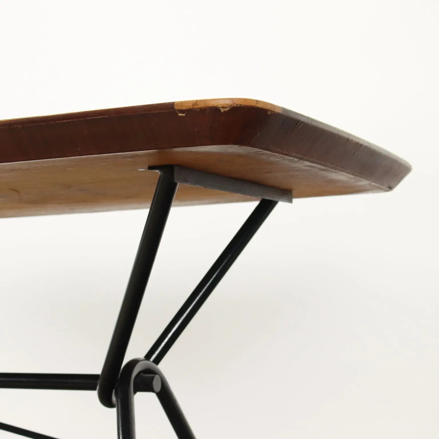 Vintage 1960s Table Wood Metal Glass Top Italy | Modernism | Tables
