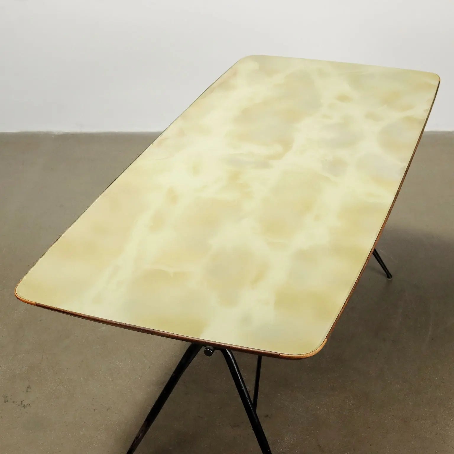 Vintage 1960s Table Wood Metal Glass Top Italy | Modernism | Tables
