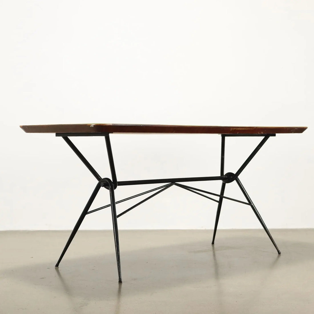 Vintage 1960s Table Wood Metal Glass Top Italy | Modernism | Tables
