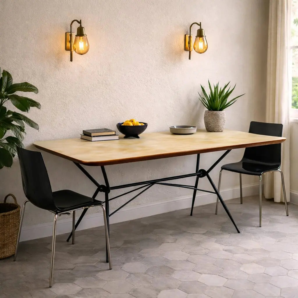 Vintage 1960s Table Wood Metal Glass Top Italy | Modernism | Tables