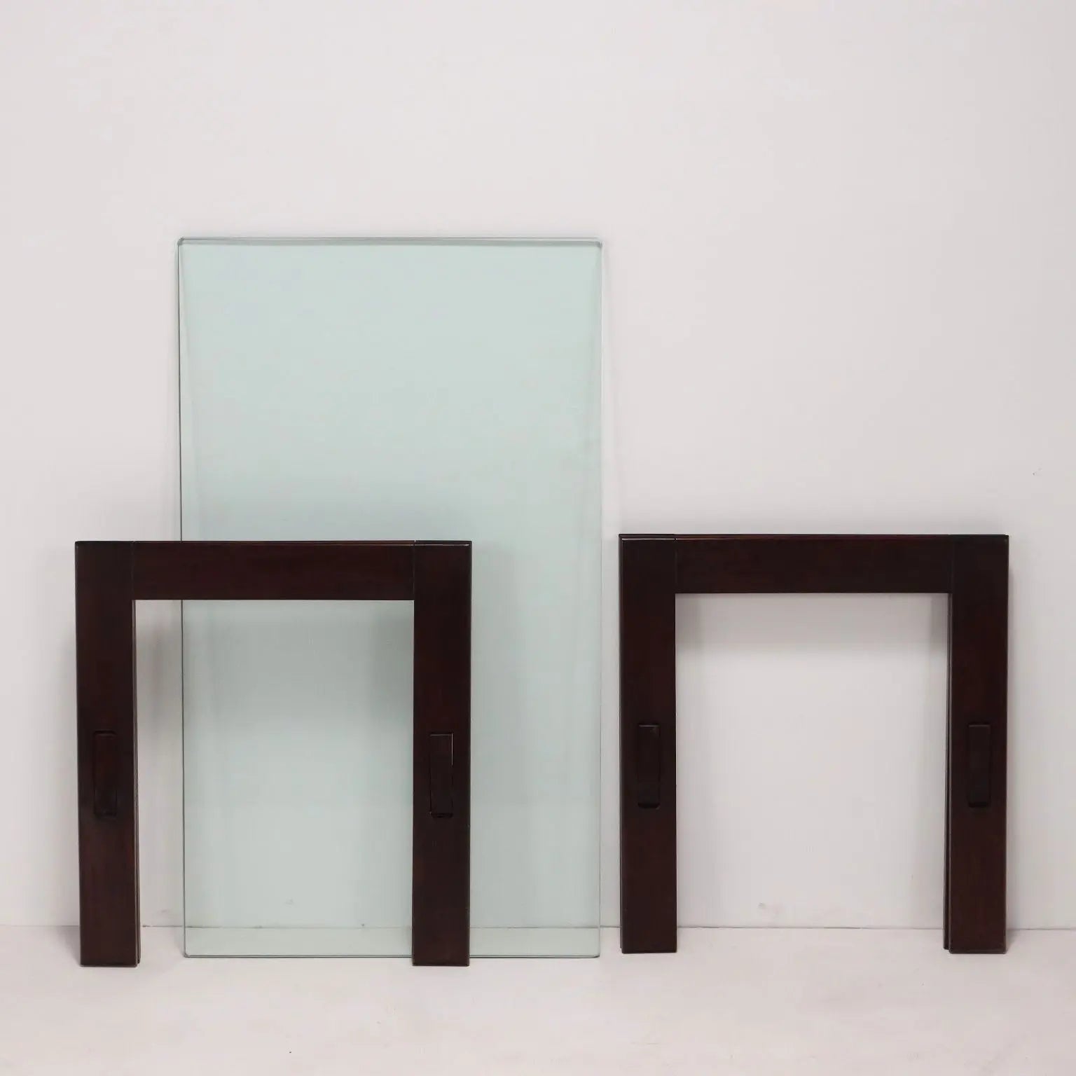 Vintage Table Wood Trestle Base Crystal Italy 1980s | Modernism | Tables