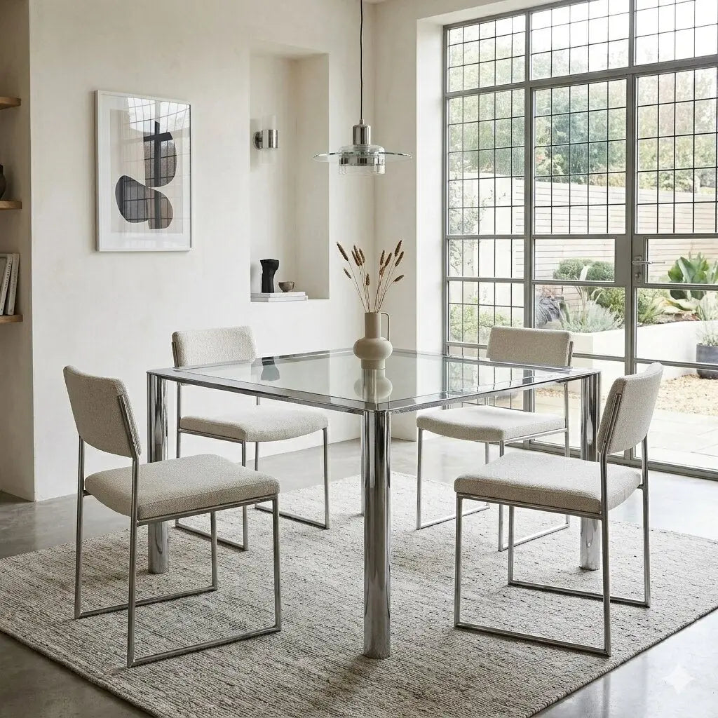 Vintage Table Chromed Metal Glass Italy 1960s-1970s | Modernism  Tables