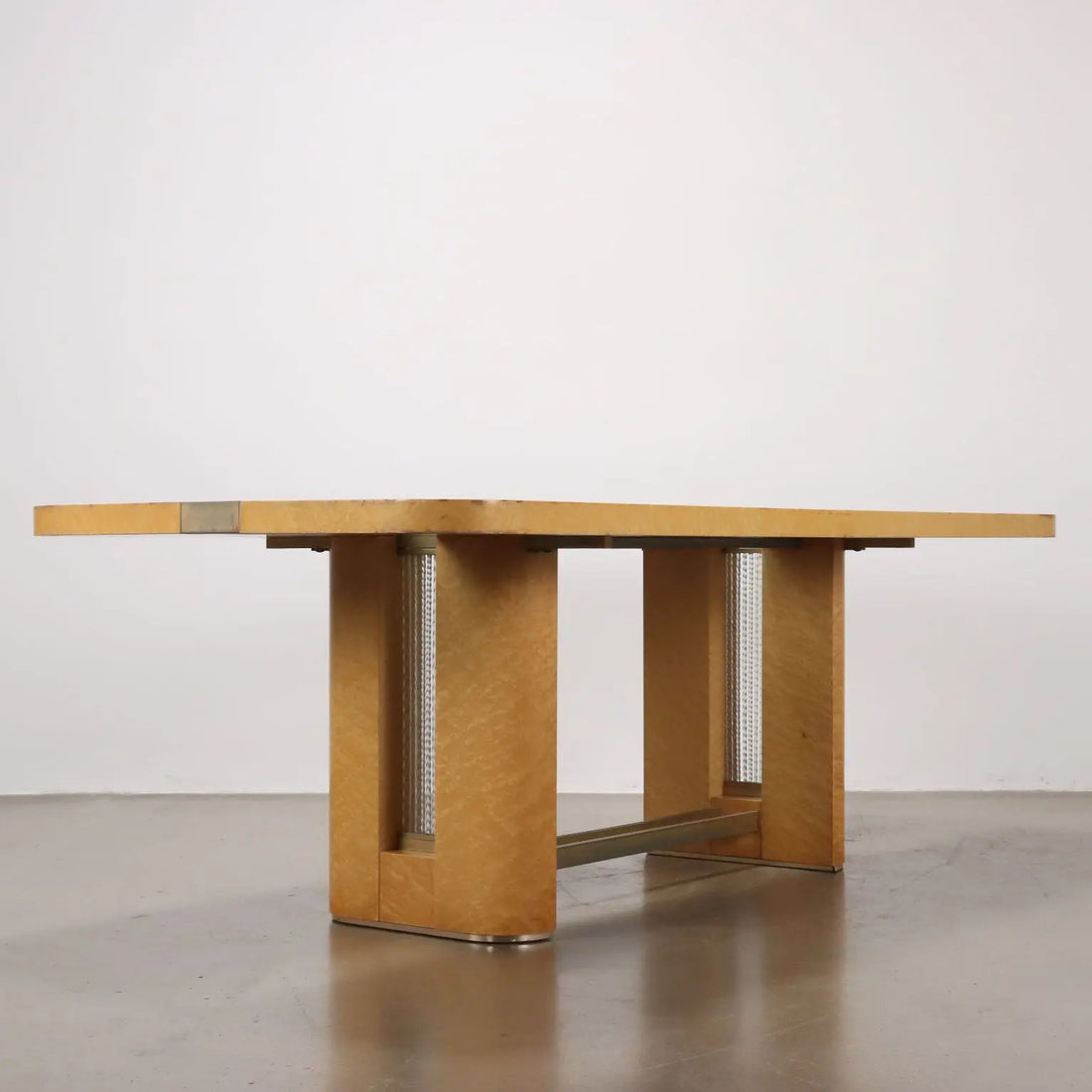 Vintage Table Tuia Burl Veneer Brass Glass Italy 1970s-80s | Modernism | Tables