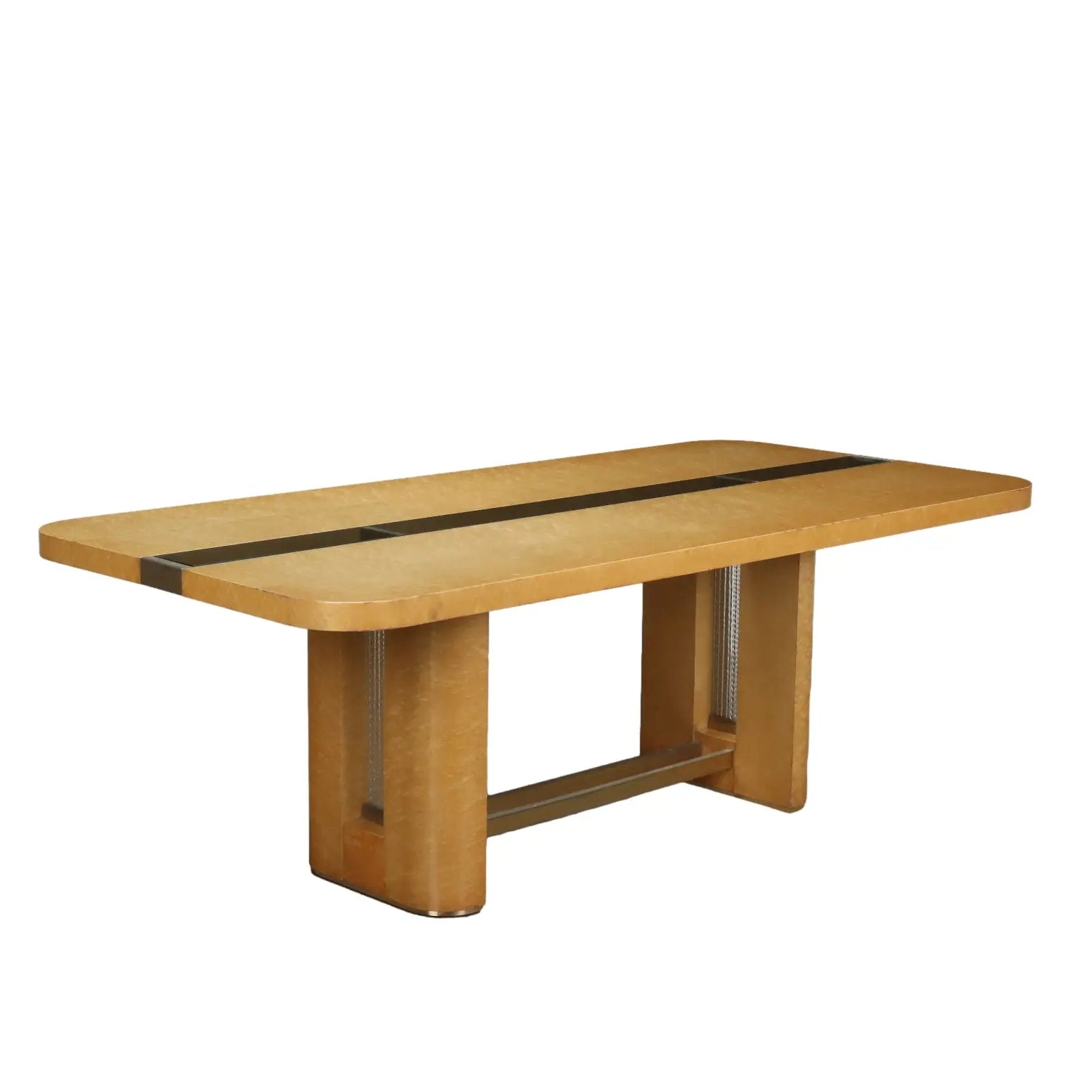 Vintage Table Tuia Burl Veneer Brass Glass Italy 1970s-80s | Modernism | Tables