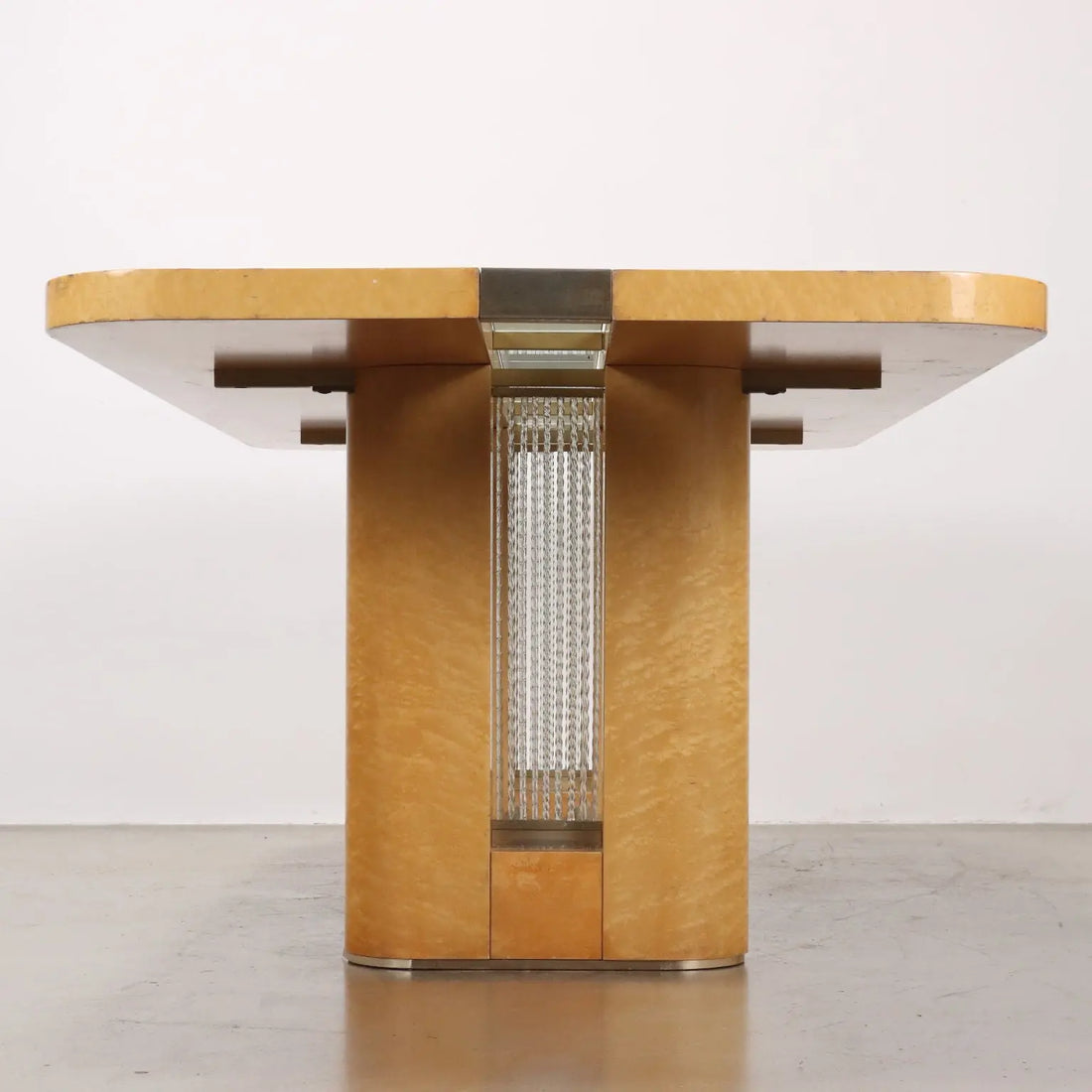 Vintage Table Tuia Burl Veneer Brass Glass Italy 1970s-80s | Modernism | Tables