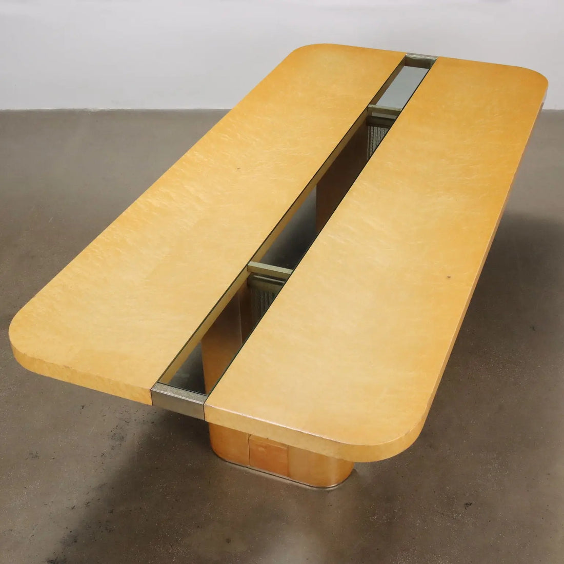 Vintage Table Tuia Burl Veneer Brass Glass Italy 1970s-80s | Modernism | Tables