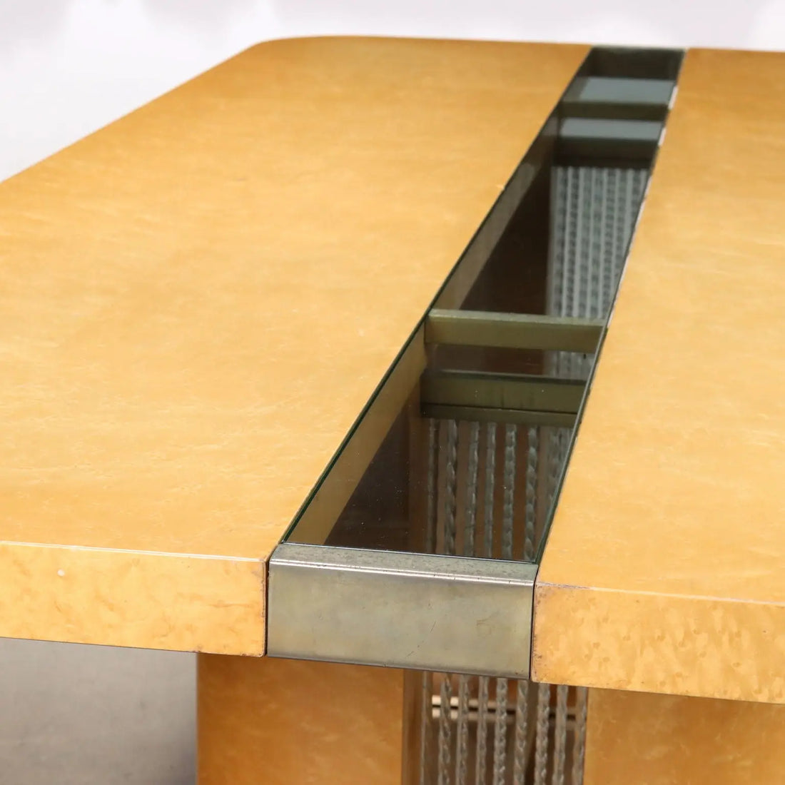 Vintage Table Tuia Burl Veneer Brass Glass Italy 1970s-80s | Modernism | Tables