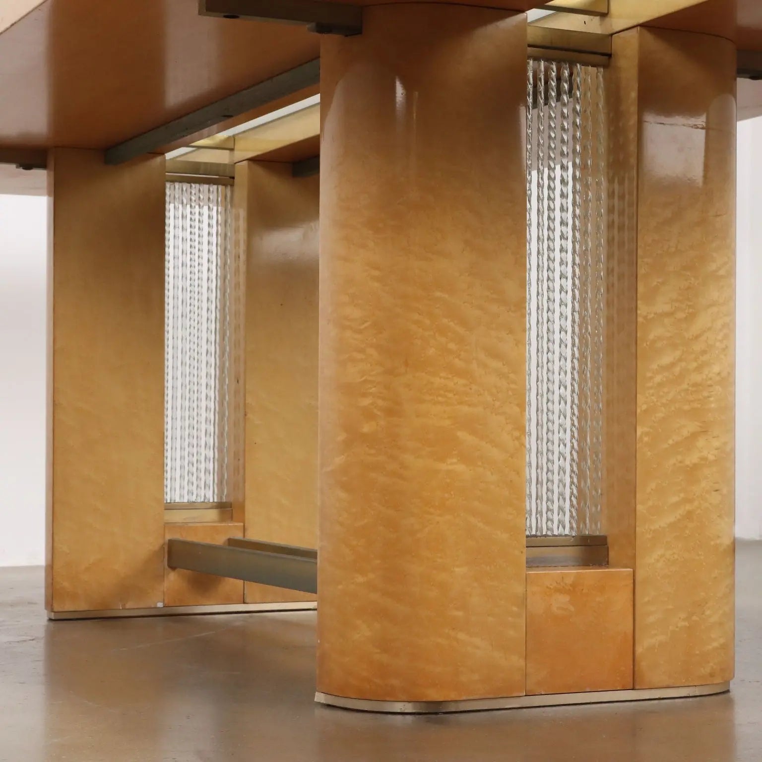 Vintage Table Tuia Burl Veneer Brass Glass Italy 1970s-80s | Modernism | Tables