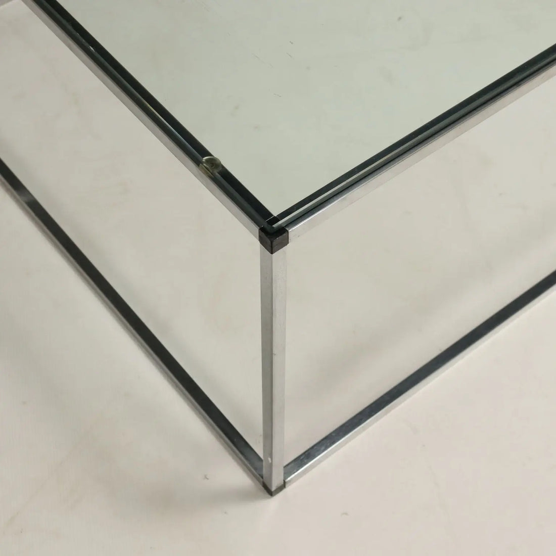 Vintage Coffee Table Chromed Metal Glass Italy 1980s - 80's | Modernism | Tables