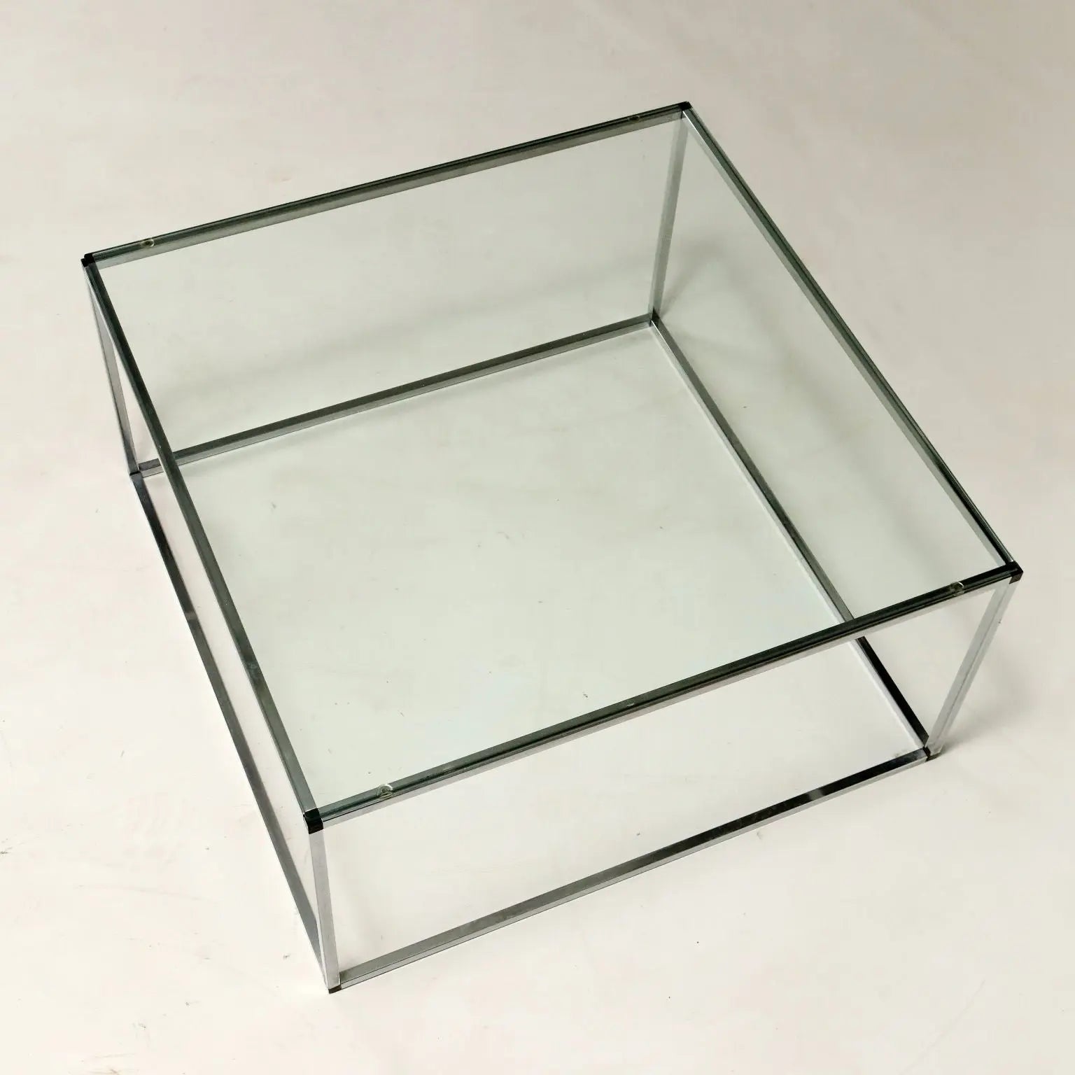 Vintage Coffee Table Chromed Metal Glass Italy 1980s - 80's | Modernism | Tables