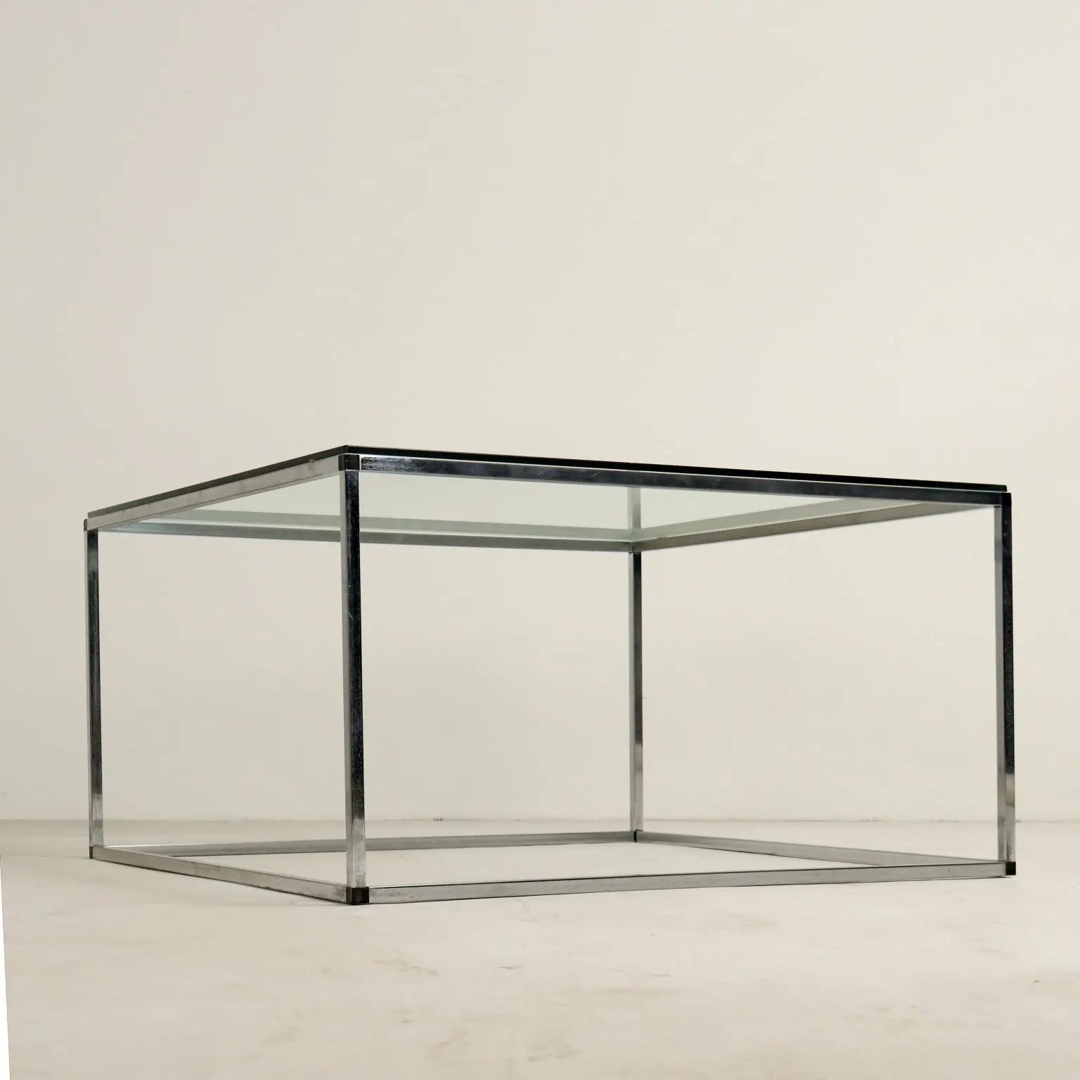 Vintage Coffee Table Chromed Metal Glass Italy 1980s - 80's | Modernism | Tables