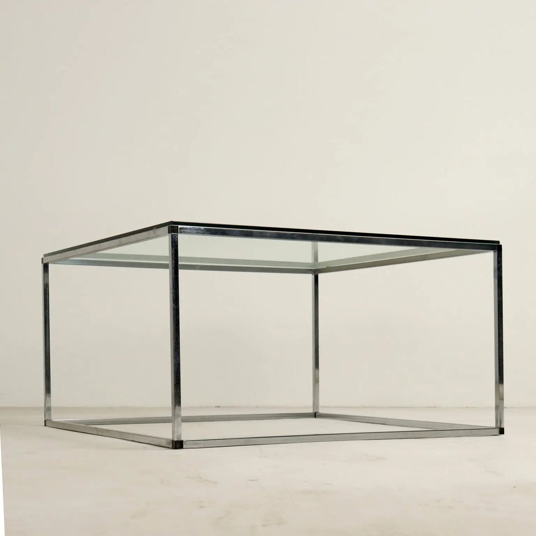 Vintage Coffee Table Chromed Metal Glass Italy 1980s - 80's | Modernism | Tables
