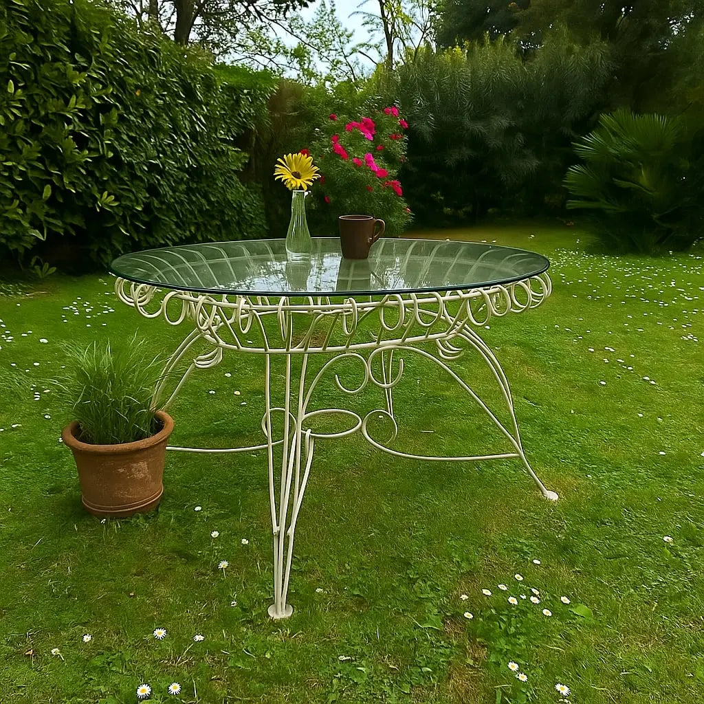 1960s Garden Table in Iron and Glass
