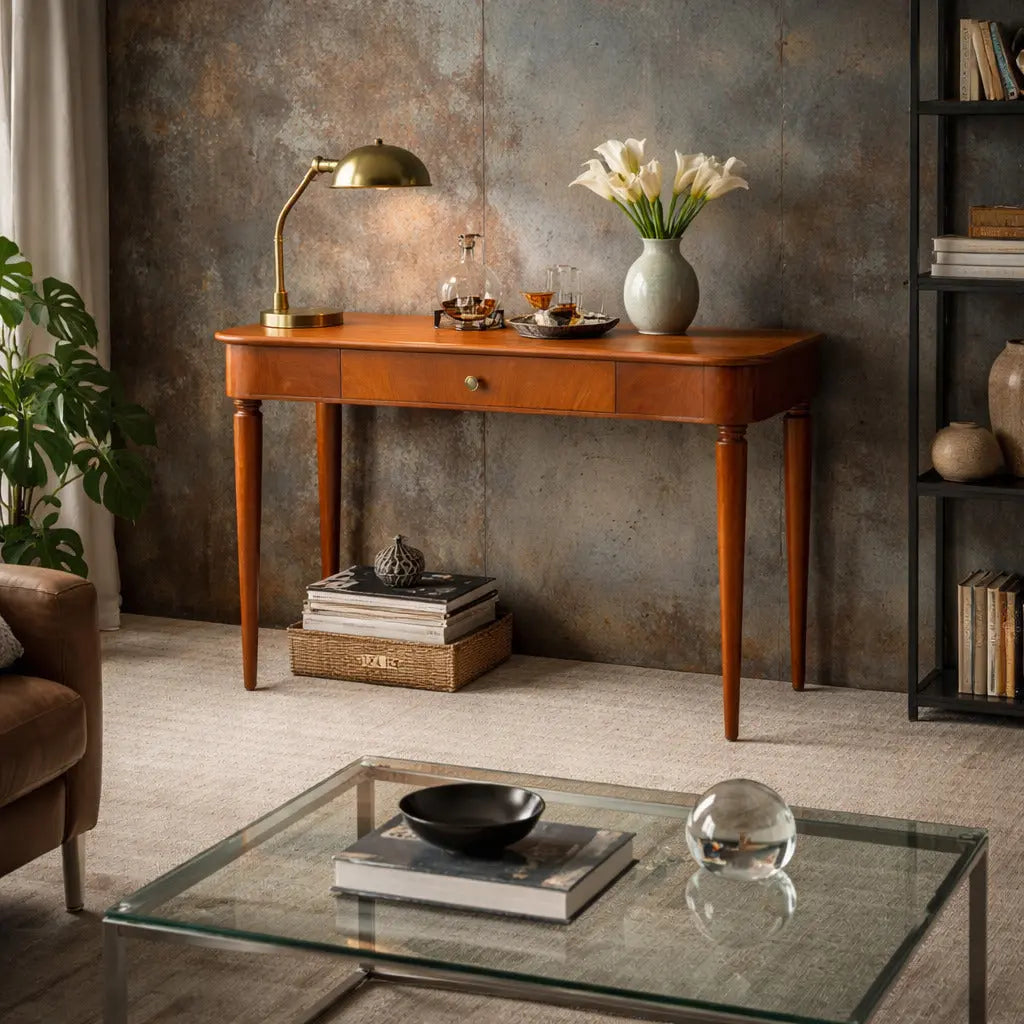 Vintage Console Design Mahogany Veneer Brass Italy 1950s | Modernism | Tables