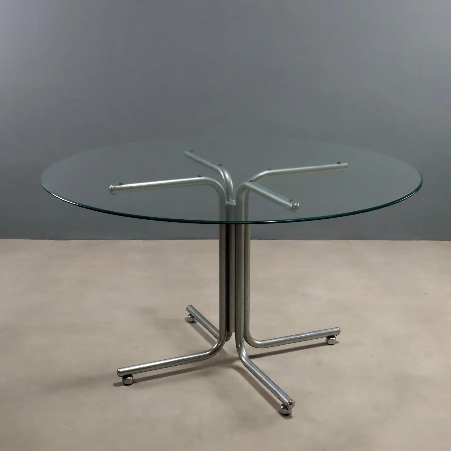Vintage Round Table Design Chromed Metal Glass 1970s | Modernism | Tables
