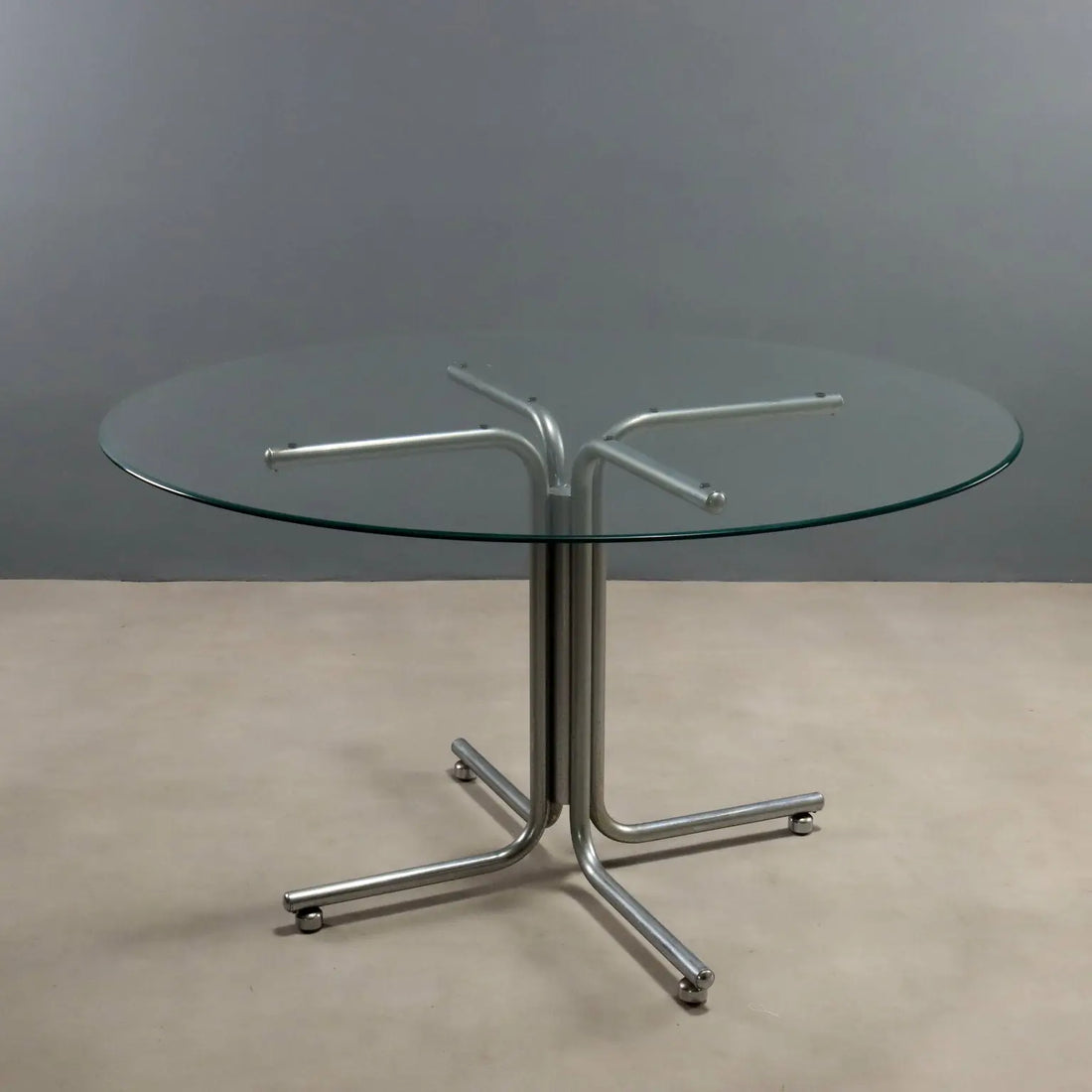 Vintage Round Table Design Chromed Metal Glass 1970s | Modernism | Tables
