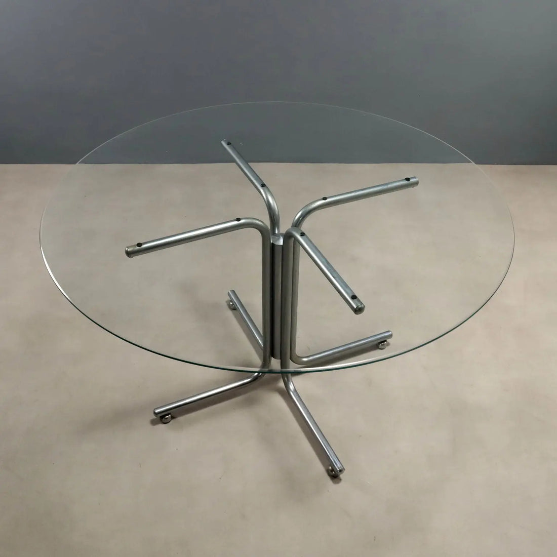 Vintage Round Table Design Chromed Metal Glass 1970s | Modernism | Tables