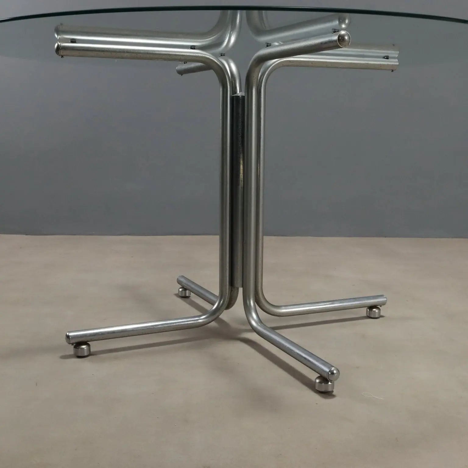 Vintage Round Table Design Chromed Metal Glass 1970s | Modernism | Tables