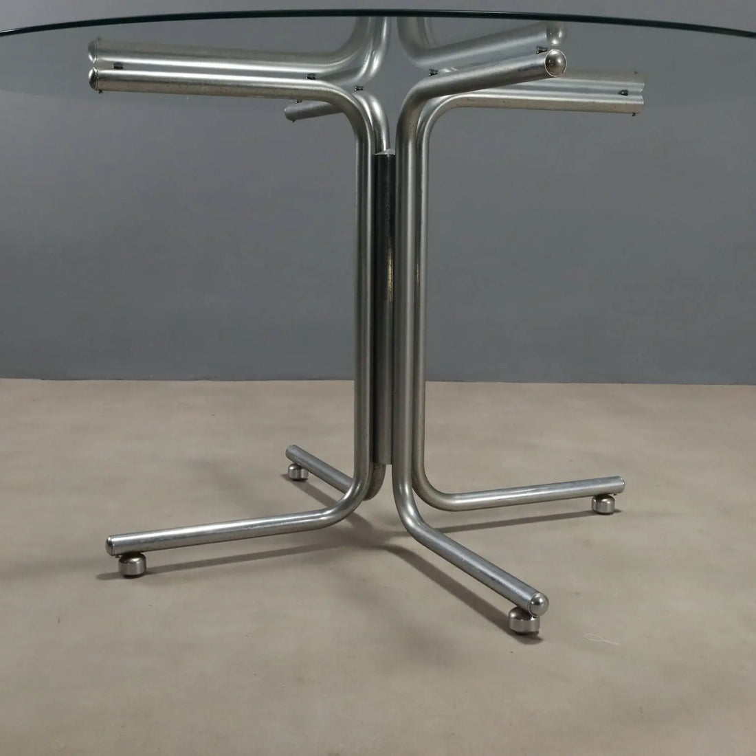Vintage Round Table Design Chromed Metal Glass 1970s | Modernism | Tables