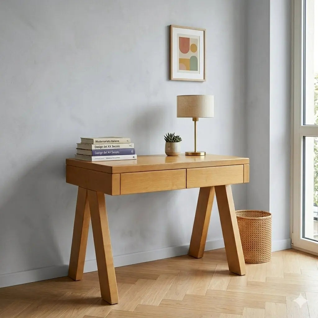 Vintage Writing Desk Larch 2 Drawers Design Italy 1970s-1980s | Modernism | Tables