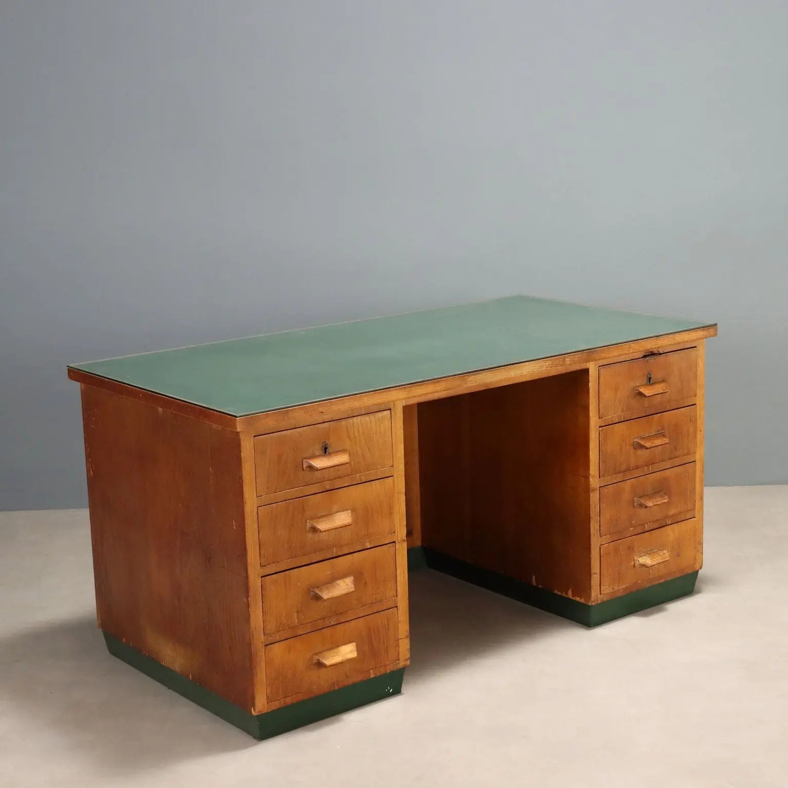 Vintage Writing Desk Oak Veneer Drawers Italy 1940s | Modernism | Tables