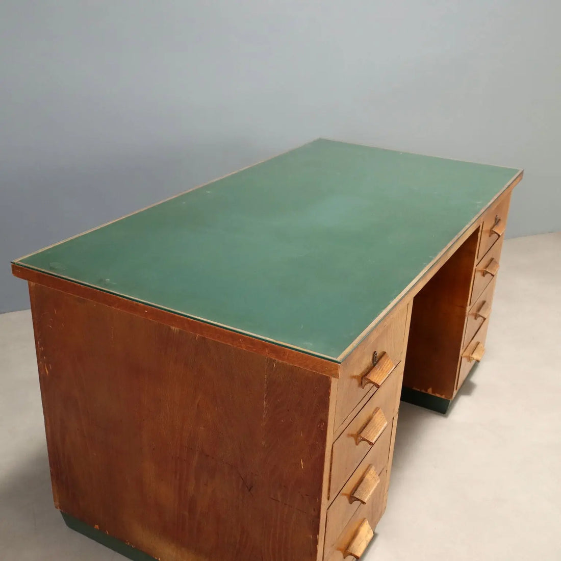 Vintage Writing Desk Oak Veneer Drawers Italy 1940s | Modernism | Tables