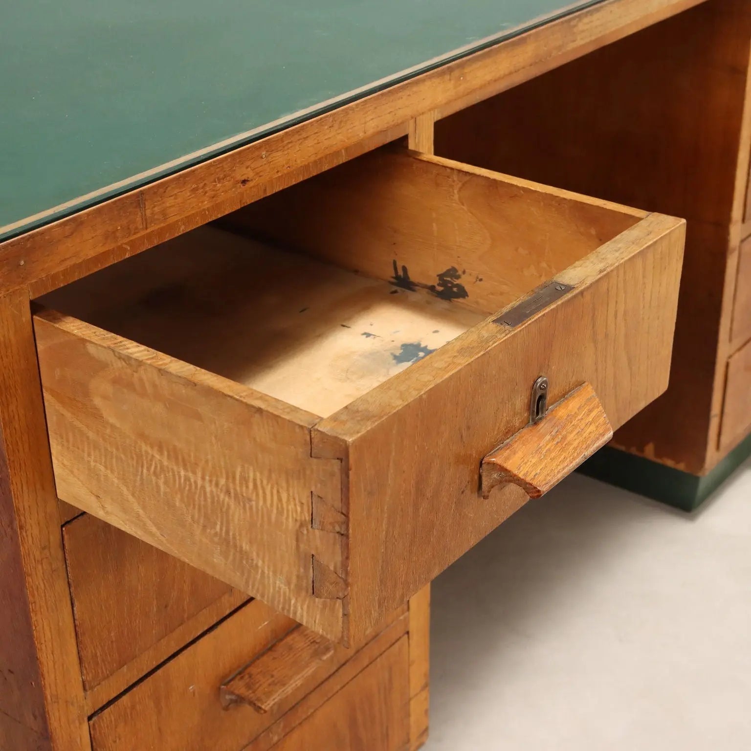 Vintage Writing Desk Oak Veneer Drawers Italy 1940s | Modernism | Tables