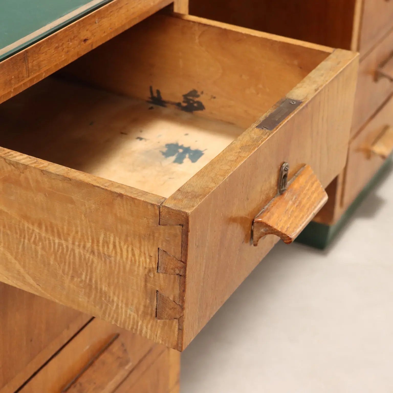 Vintage Writing Desk Oak Veneer Drawers Italy 1940s | Modernism | Tables