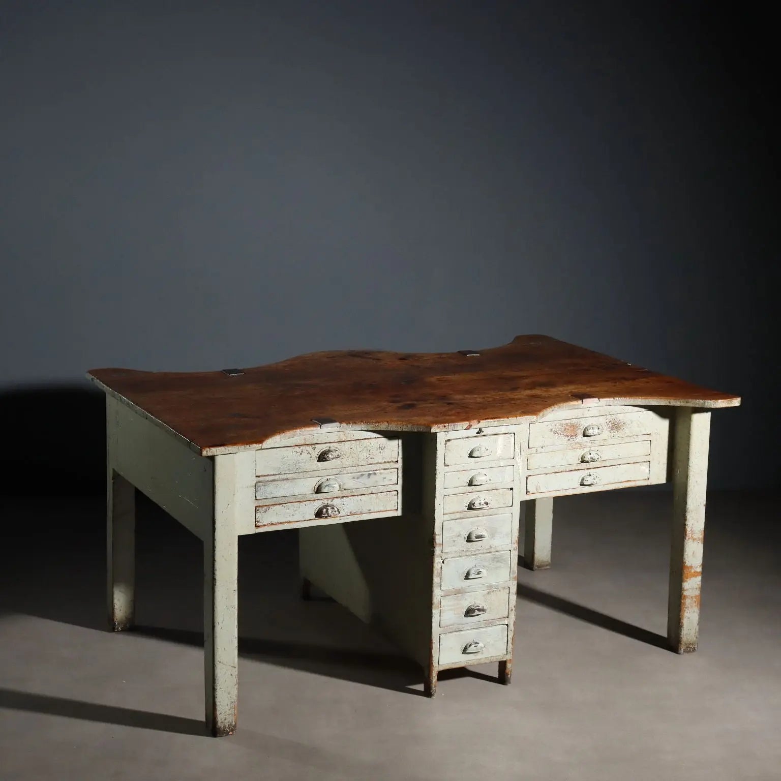 Vintage Industrial Table Fir Elm Design Italy XX Century