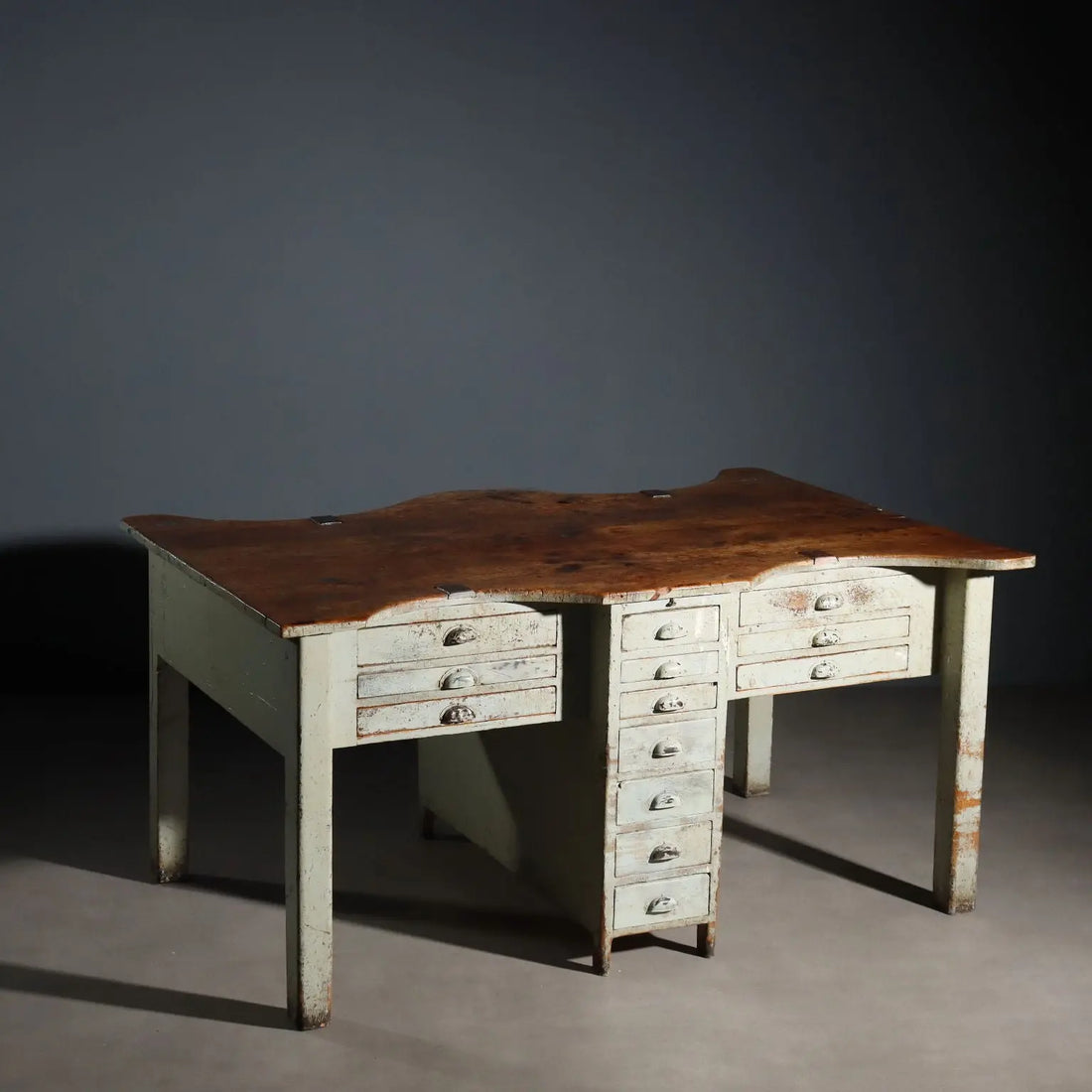 Vintage Industrial Table Fir Elm Design Italy XX Century