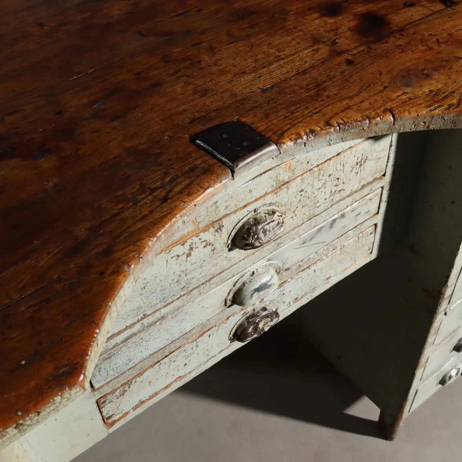 Vintage Industrial Table Fir Elm Design Italy XX Century