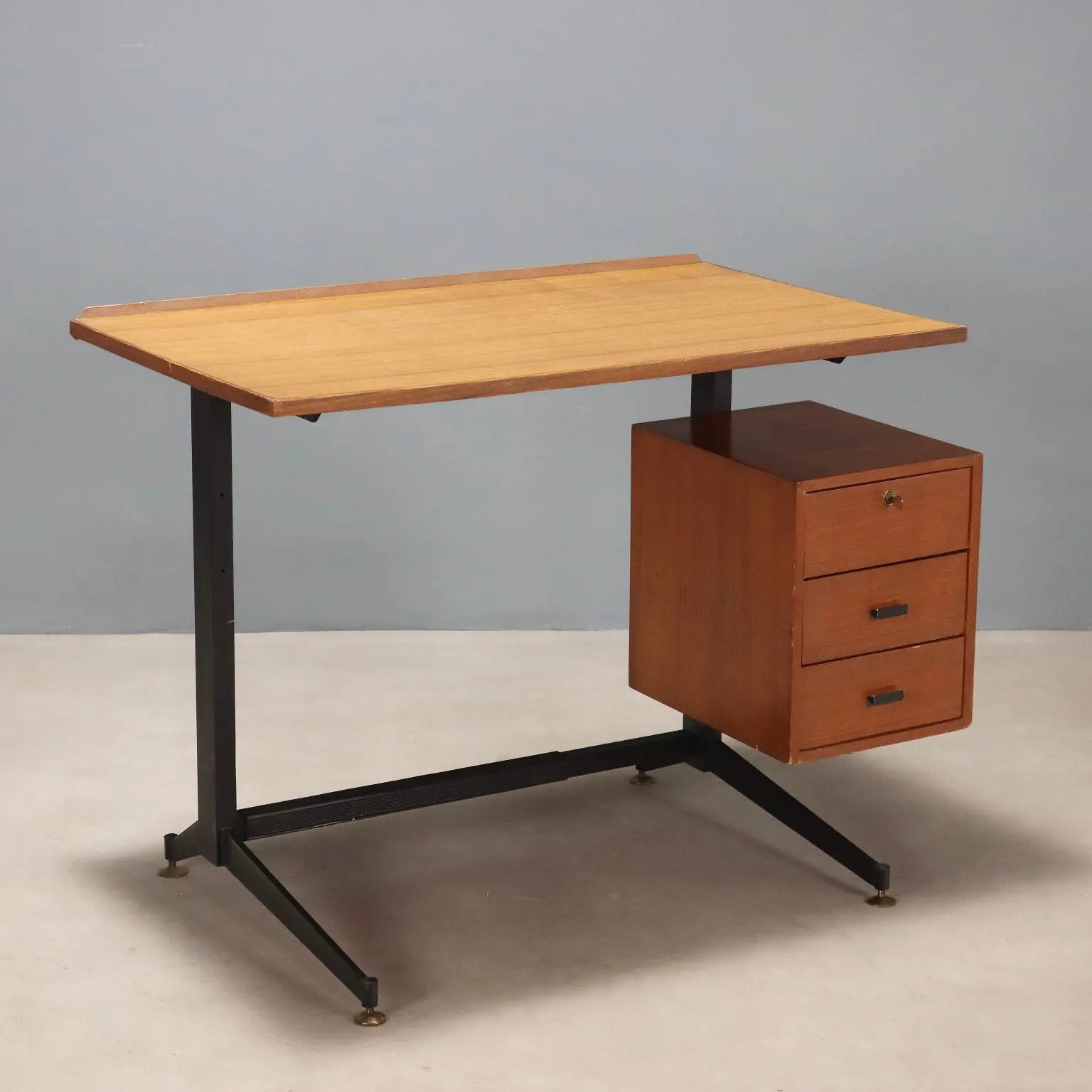 Vintage Writing Desk Laminate Teak Metal Design Italy 1960s | Modernism | Tables