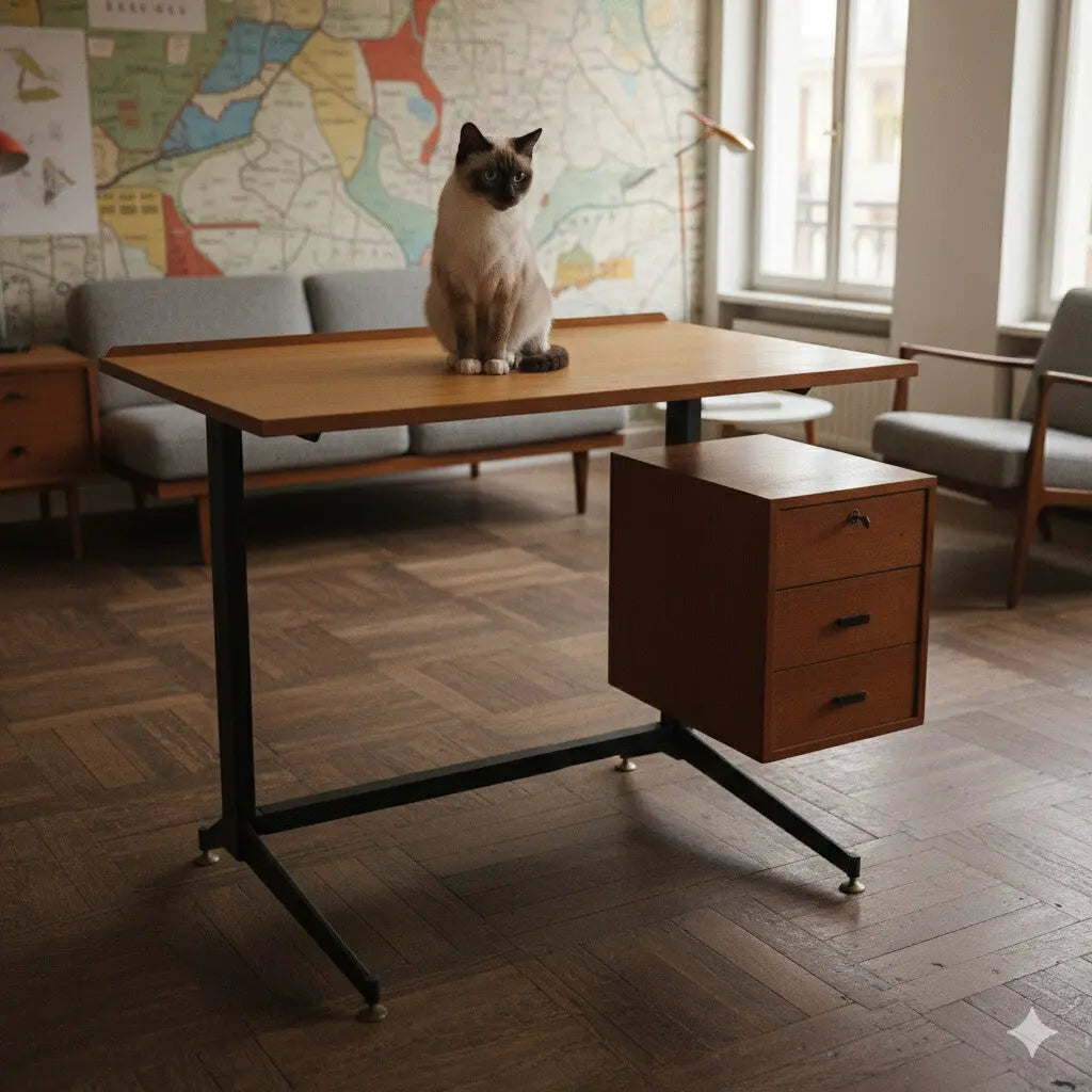 Vintage Writing Desk Laminate Teak Metal Design Italy 1960s | Modernism | Tables