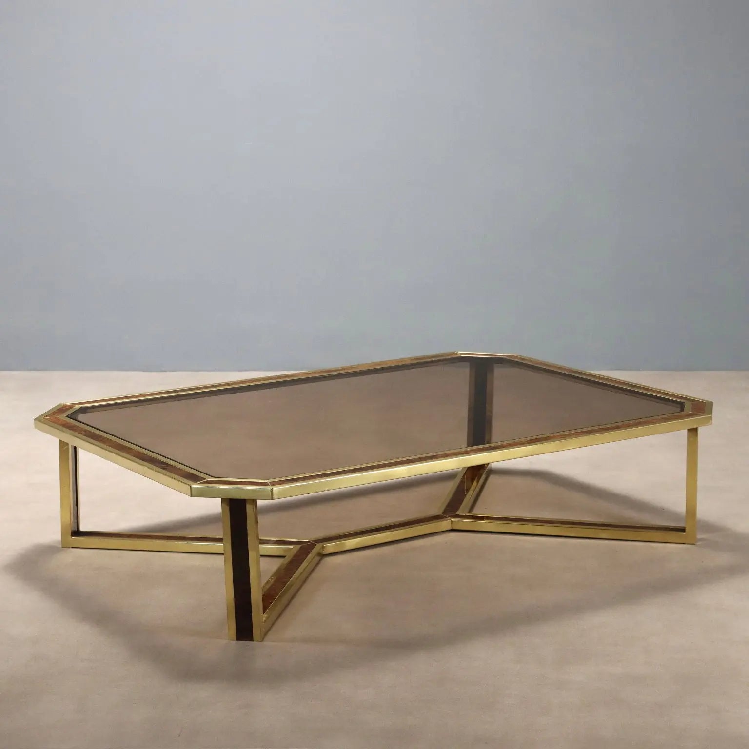 Vintage Coffee Table Brass Burl Smoked Glass Design 1970s | Modernism | Tables