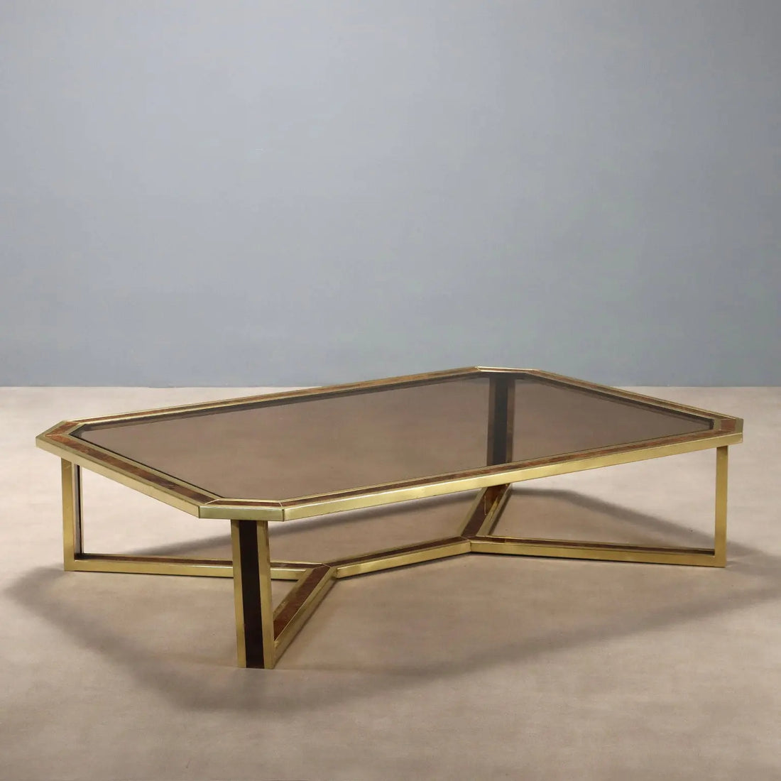 Vintage Coffee Table Brass Burl Smoked Glass Design 1970s | Modernism | Tables