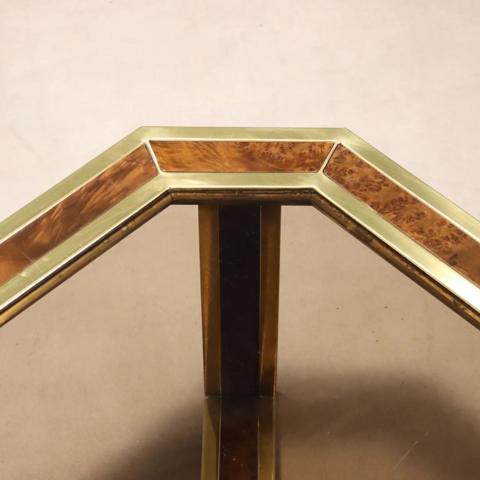 Vintage Coffee Table Brass Burl Smoked Glass Design 1970s | Modernism | Tables
