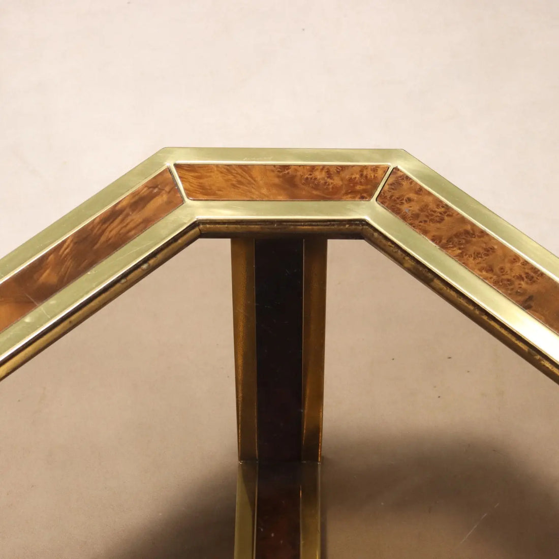 Vintage Coffee Table Brass Burl Smoked Glass Design 1970s | Modernism | Tables