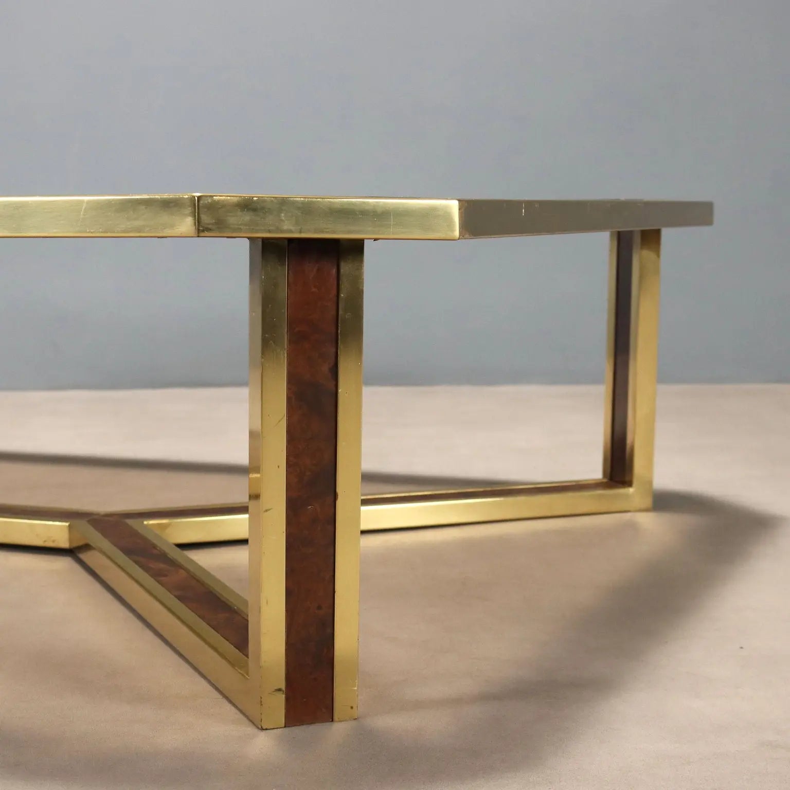 Vintage Coffee Table Brass Burl Smoked Glass Design 1970s | Modernism | Tables
