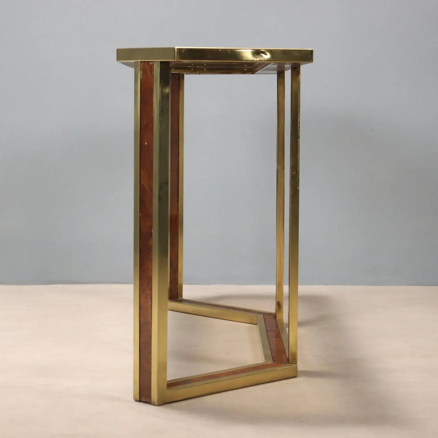 Vintage Console Burl Brass Design Italy 1970s