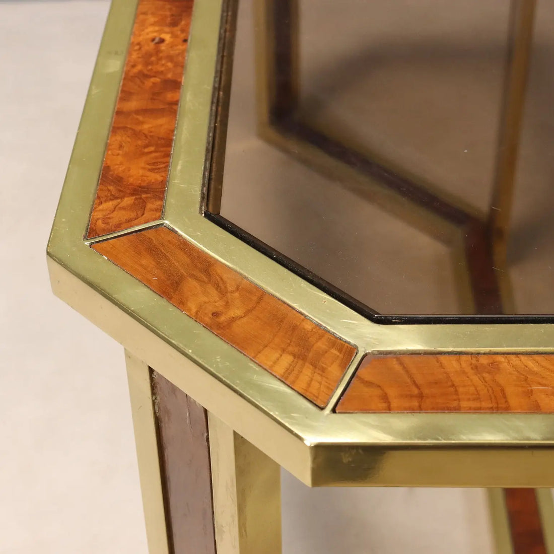 Vintage Console Burl Brass Design Italy 1970s