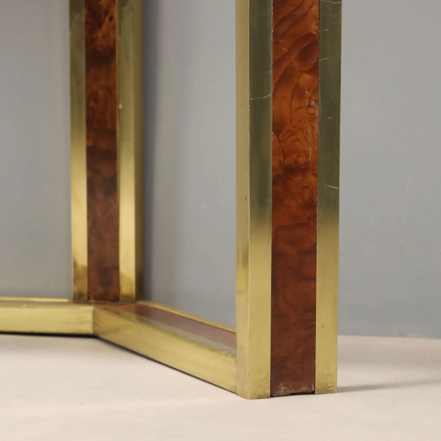 Vintage Console Burl Brass Design Italy 1970s