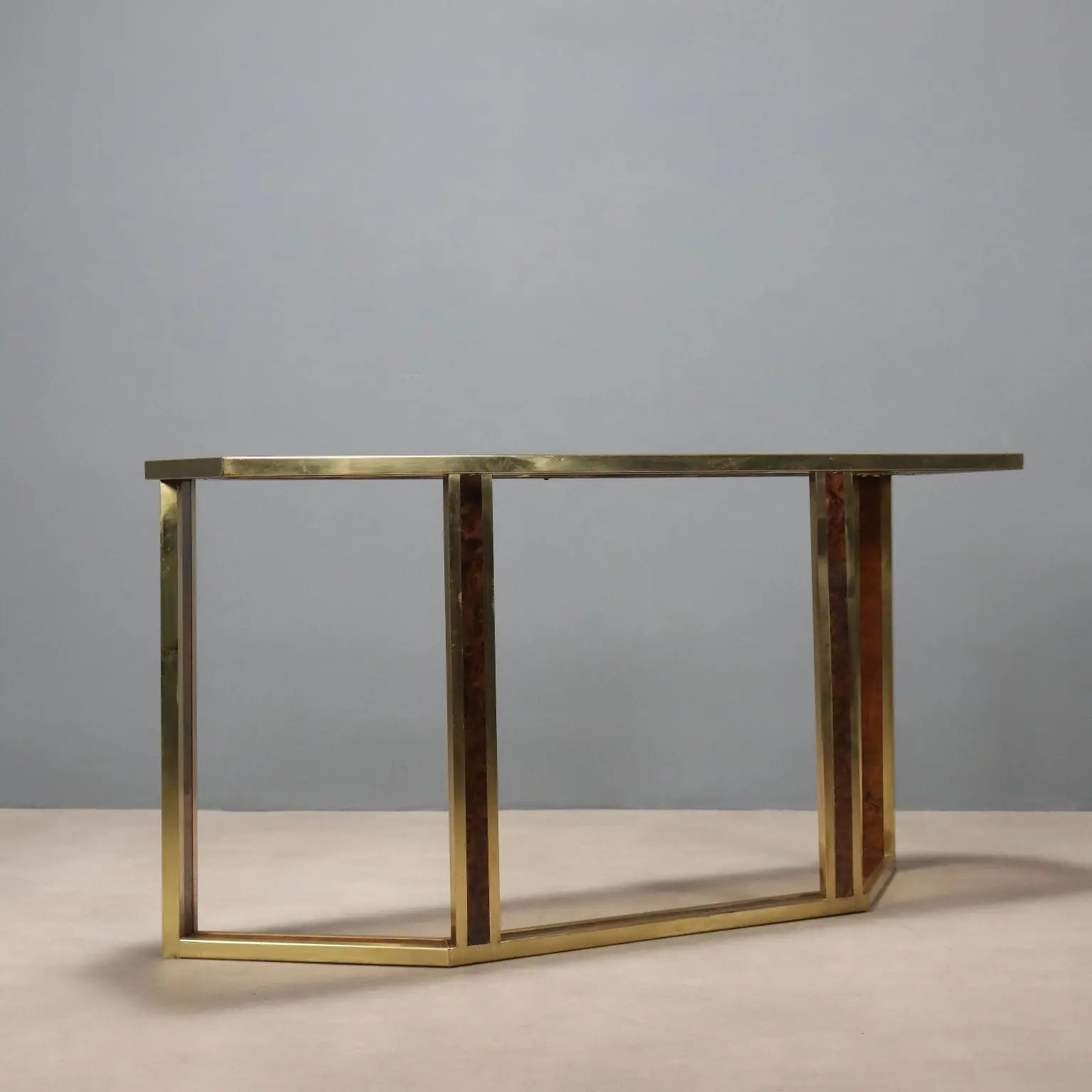 Vintage Console Burl Brass Design Italy 1970s