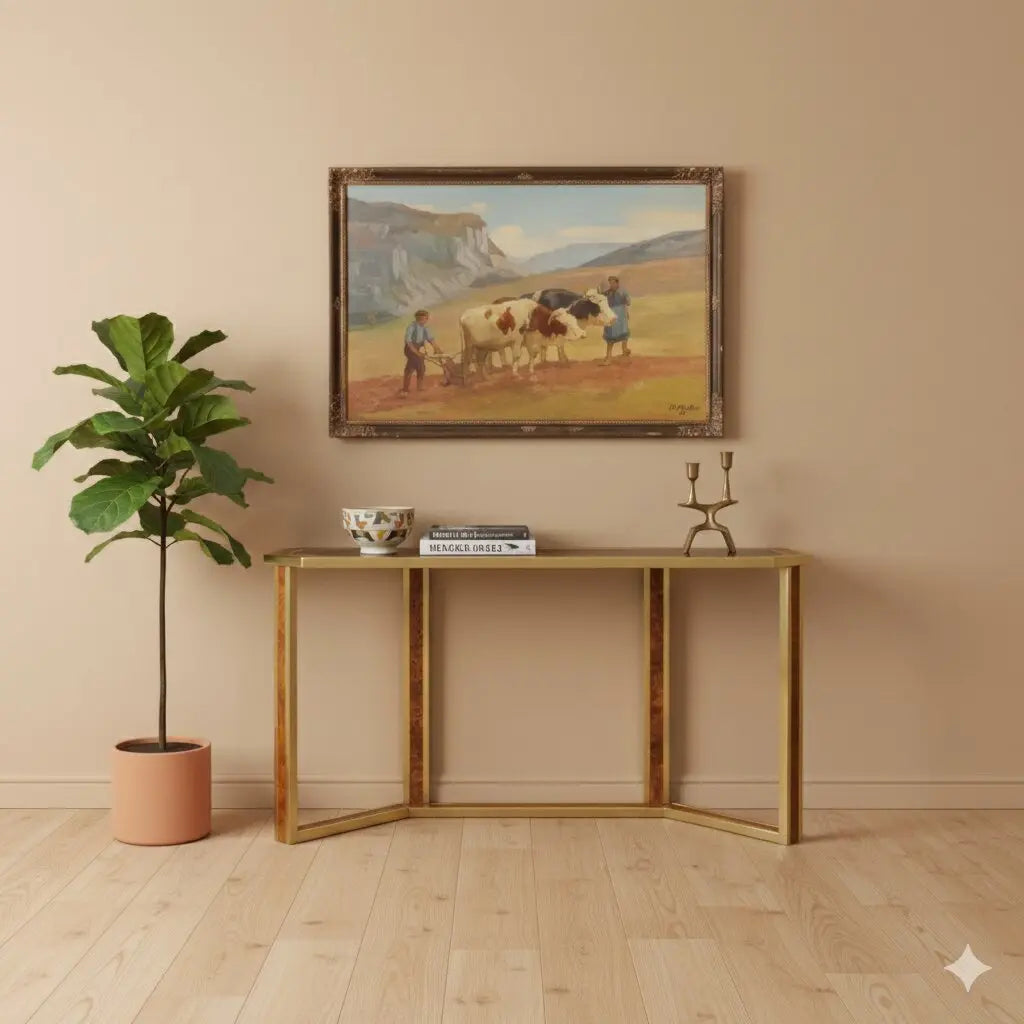 Vintage Console Burl Brass Design Italy 1970s