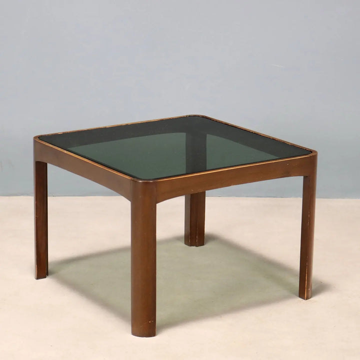 Vintage Small Table Painted Beech Smoked Glass Design 1970s-80s | Modernism | Tables
