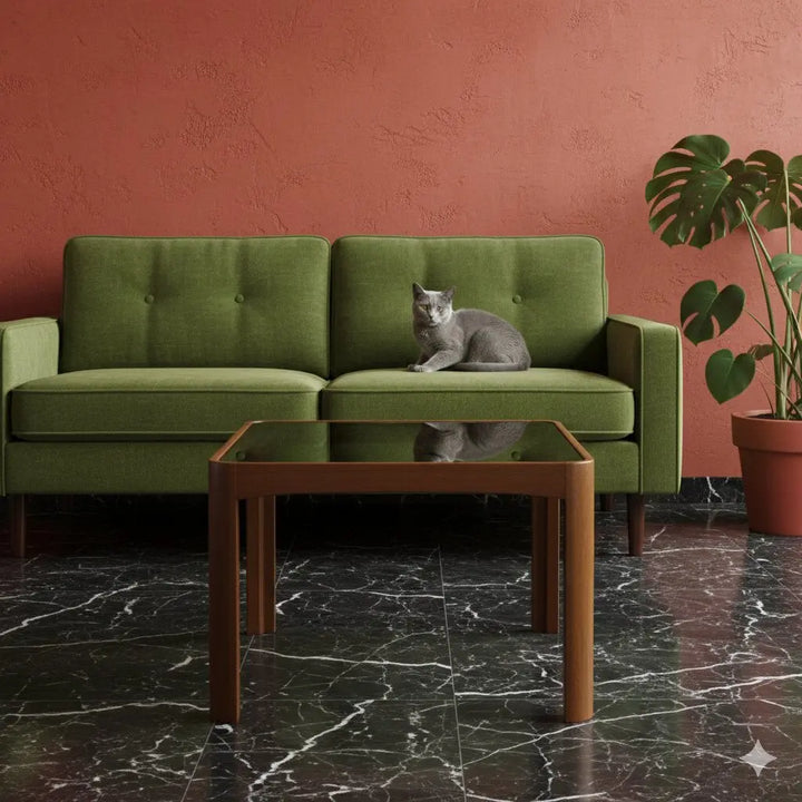 Vintage Small Table Painted Beech Smoked Glass Design 1970s-80s | Modernism | Tables