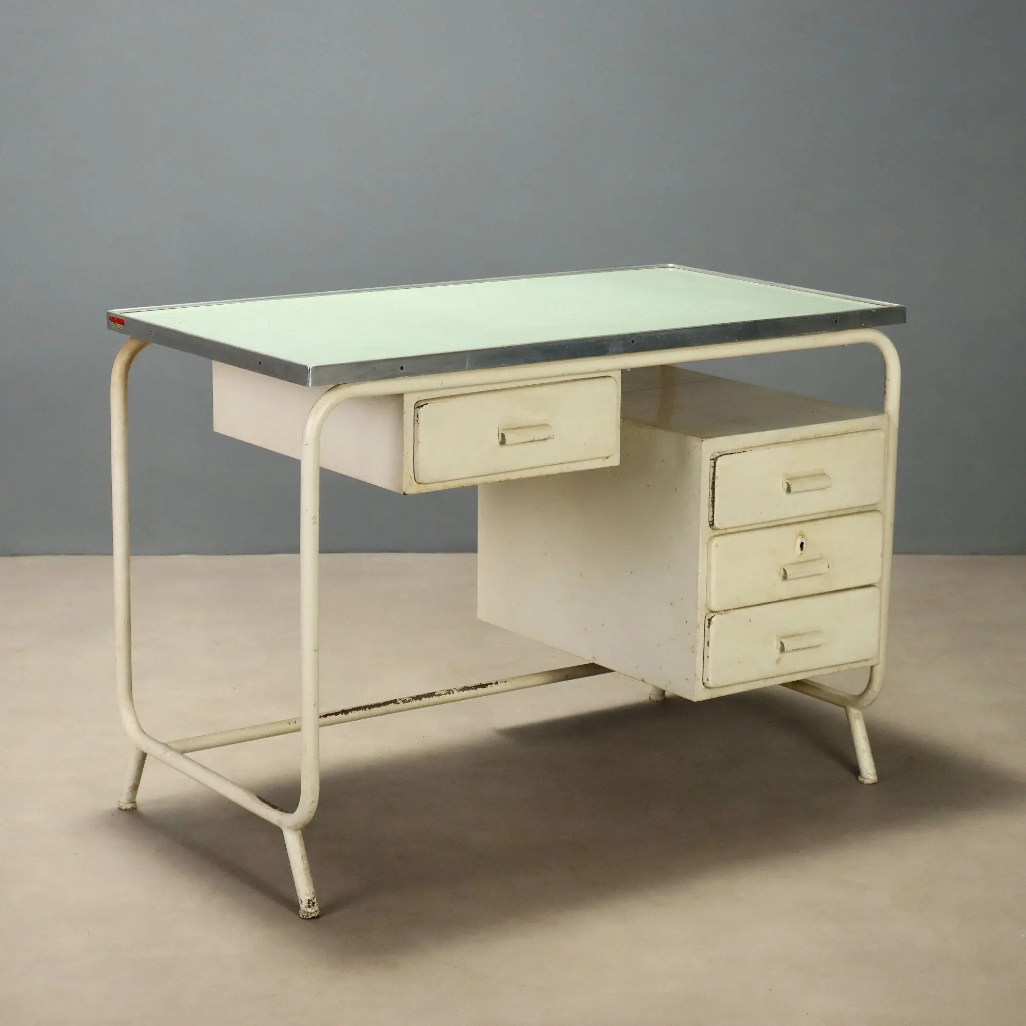 Vintage Writing Desk Enamelled Metal Laminate Design Italy 1960s