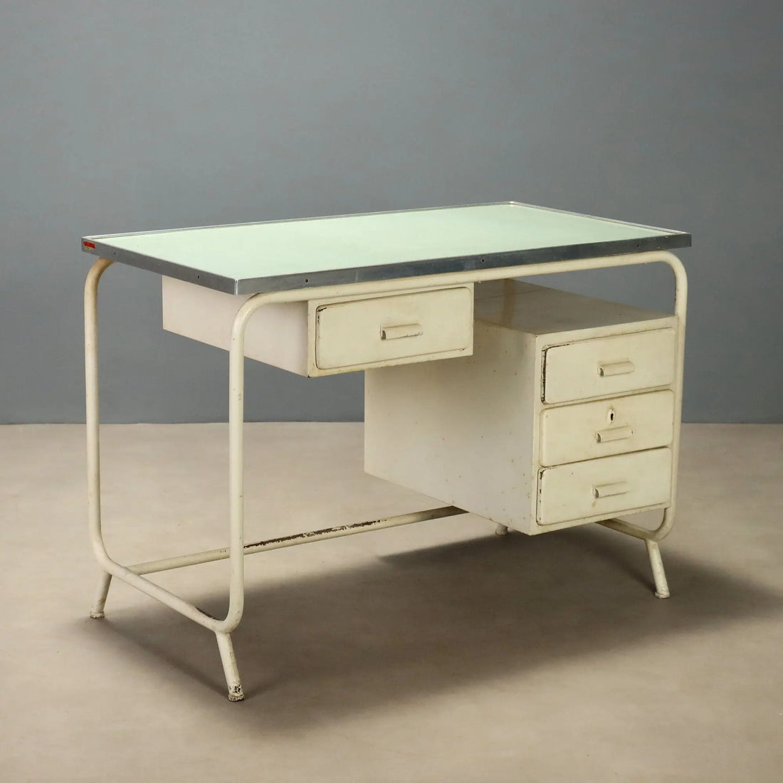 Vintage Writing Desk Enamelled Metal Laminate Design Italy 1960s