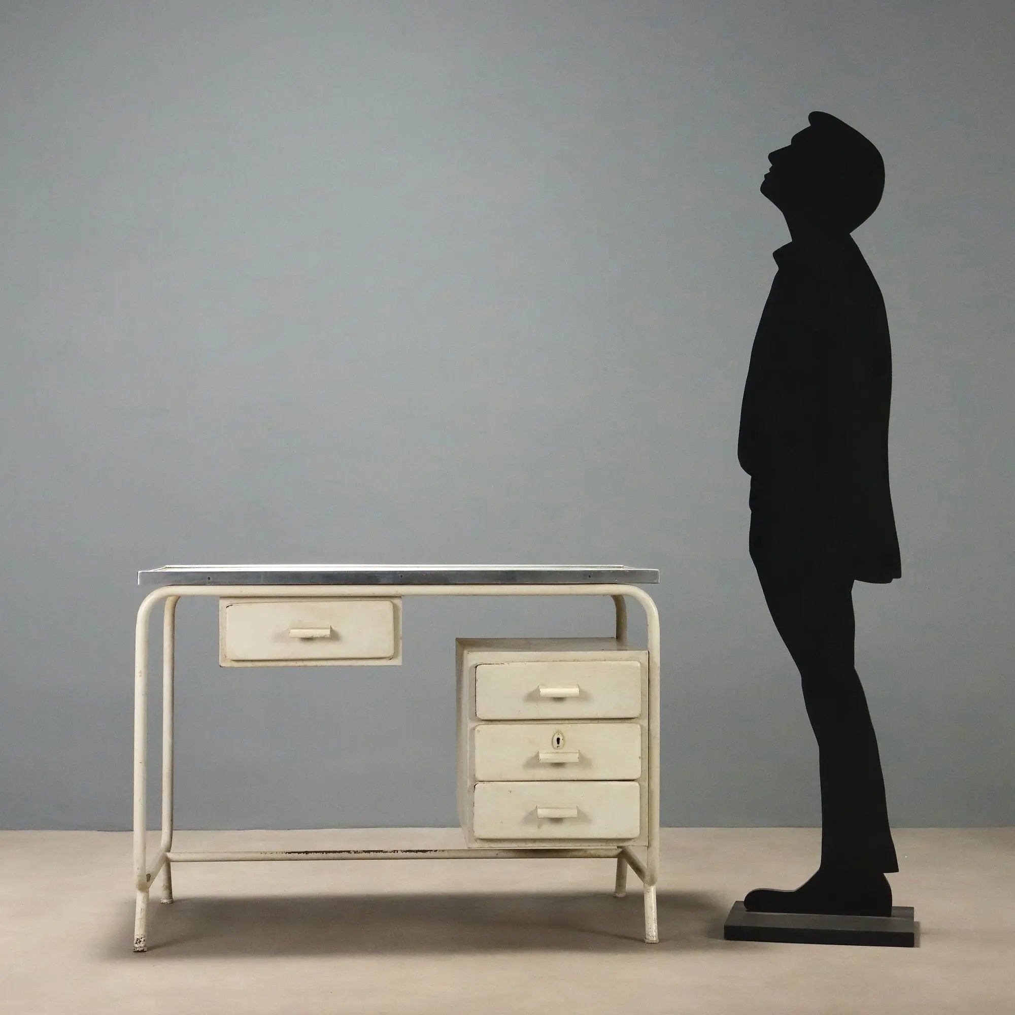 Vintage Writing Desk Enamelled Metal Laminate Design Italy 1960s