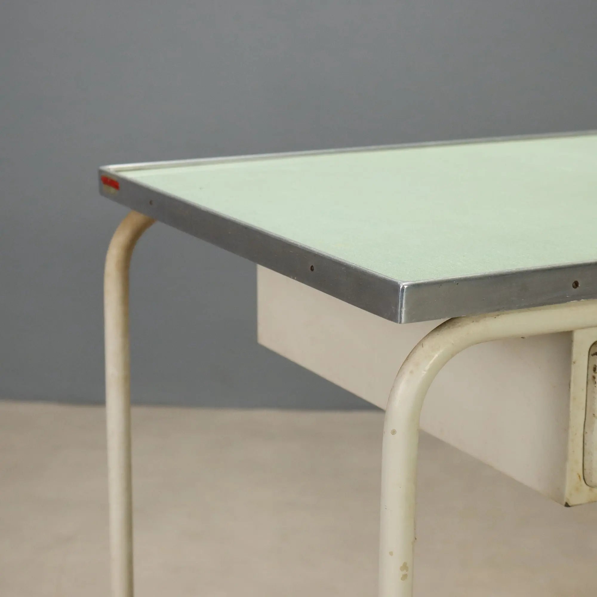 Vintage Writing Desk Enamelled Metal Laminate Design Italy 1960s
